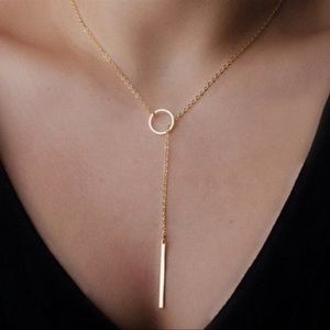 Gold Bar Slide Through Circle Necklace